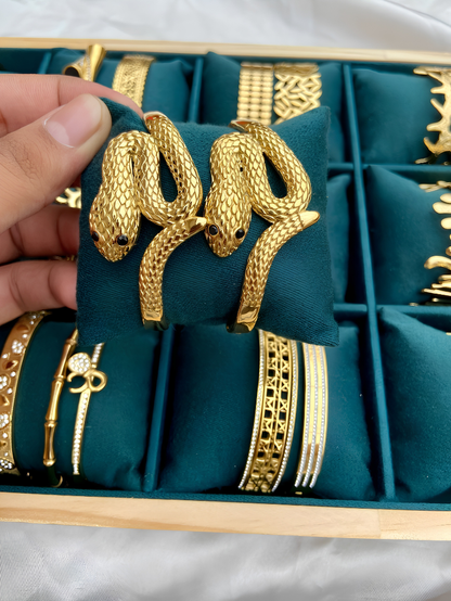 Gold Crystal Snake Hinged Bangle