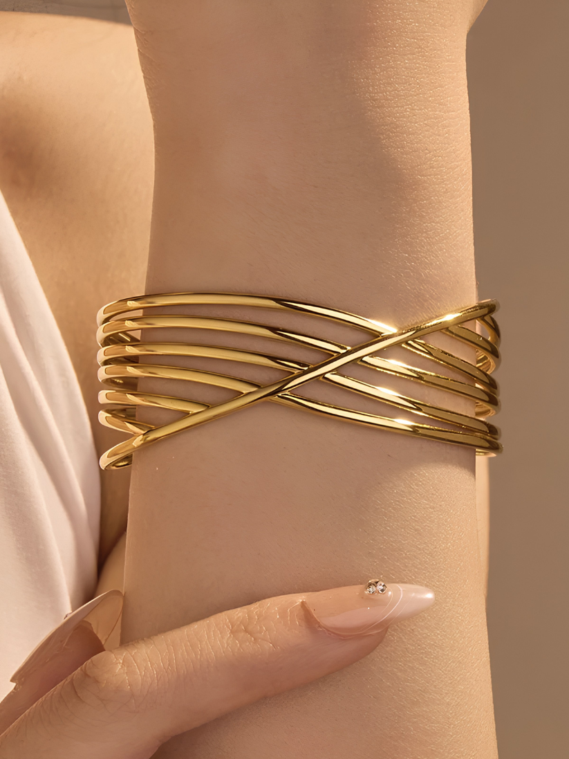 Gold Multi-Layer Criss Cross Cuff Bangle