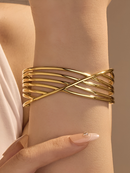 Gold Multi-Layer Criss Cross Cuff Bangle