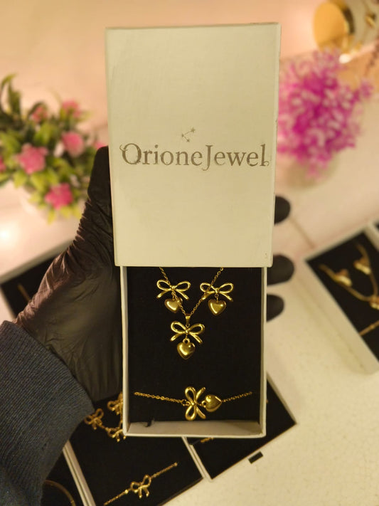 Gold Bow & Heart Jewelry Set – Premium Stainless Steel