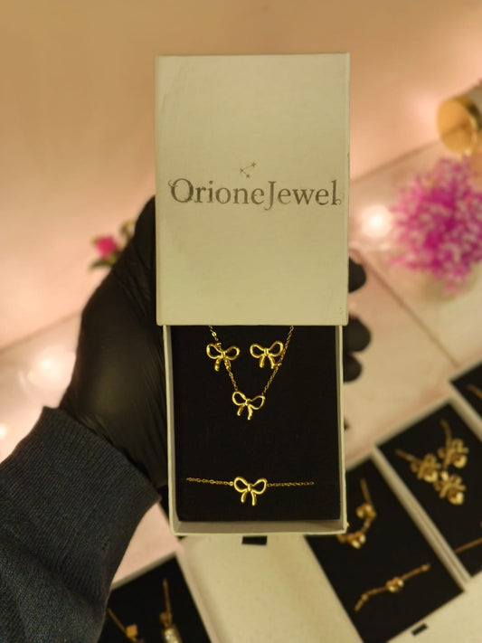 Dainty Ribbon Bow 3-Piece Set – Gold-Plated Stainless Steel