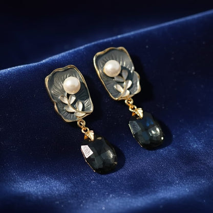 Ethereal Gilded Leaf & Crystal Drop Earrings