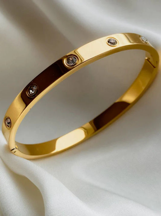 Crystal-Inlaid Gold Bangle Bracelet