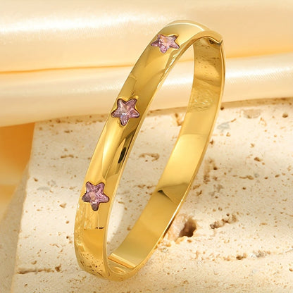 Gold Green Gemstone Star Bangle