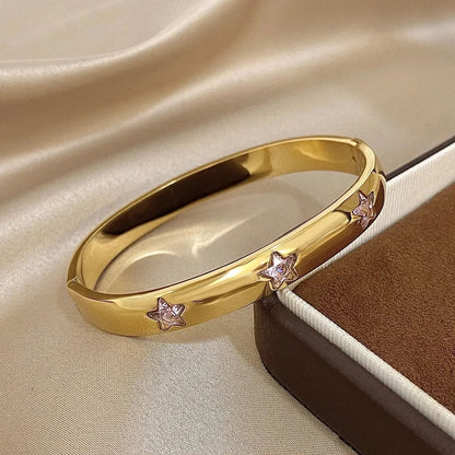 Gold Green Gemstone Star Bangle