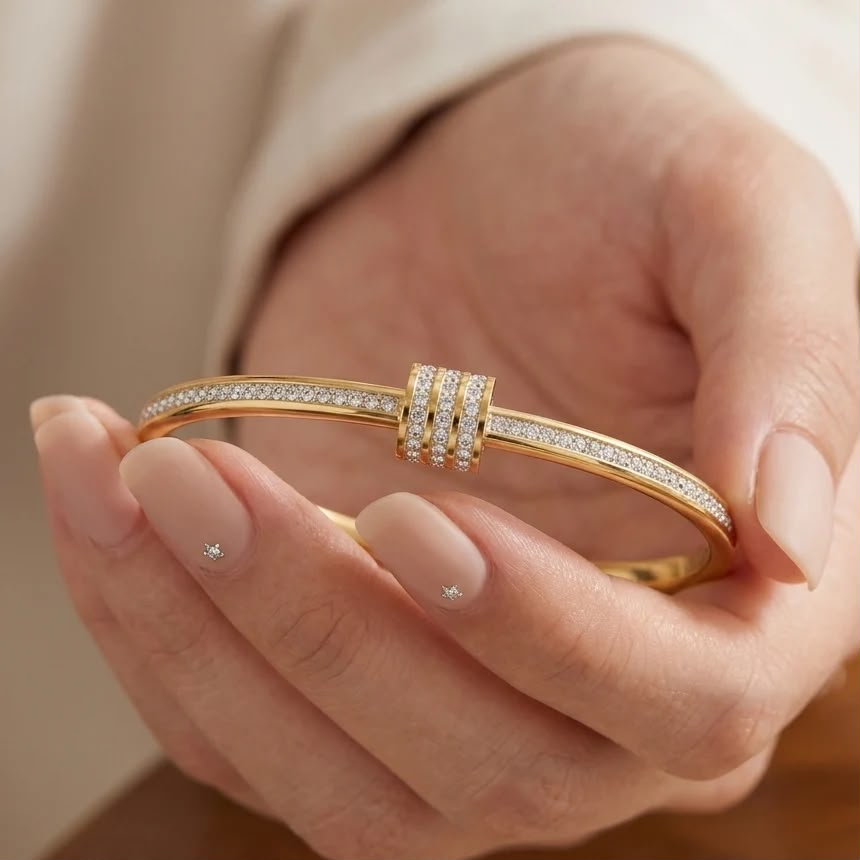 Sparkling Gold Cylinder-Charm Pave Bangle