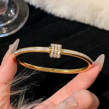 Sparkling Gold Cylinder-Charm Pave Bangle