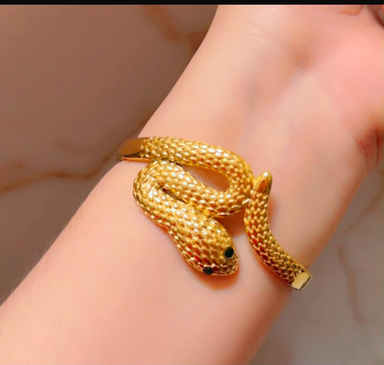 Gold Crystal Snake Hinged Bangle