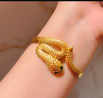 Gold Crystal Snake Hinged Bangle