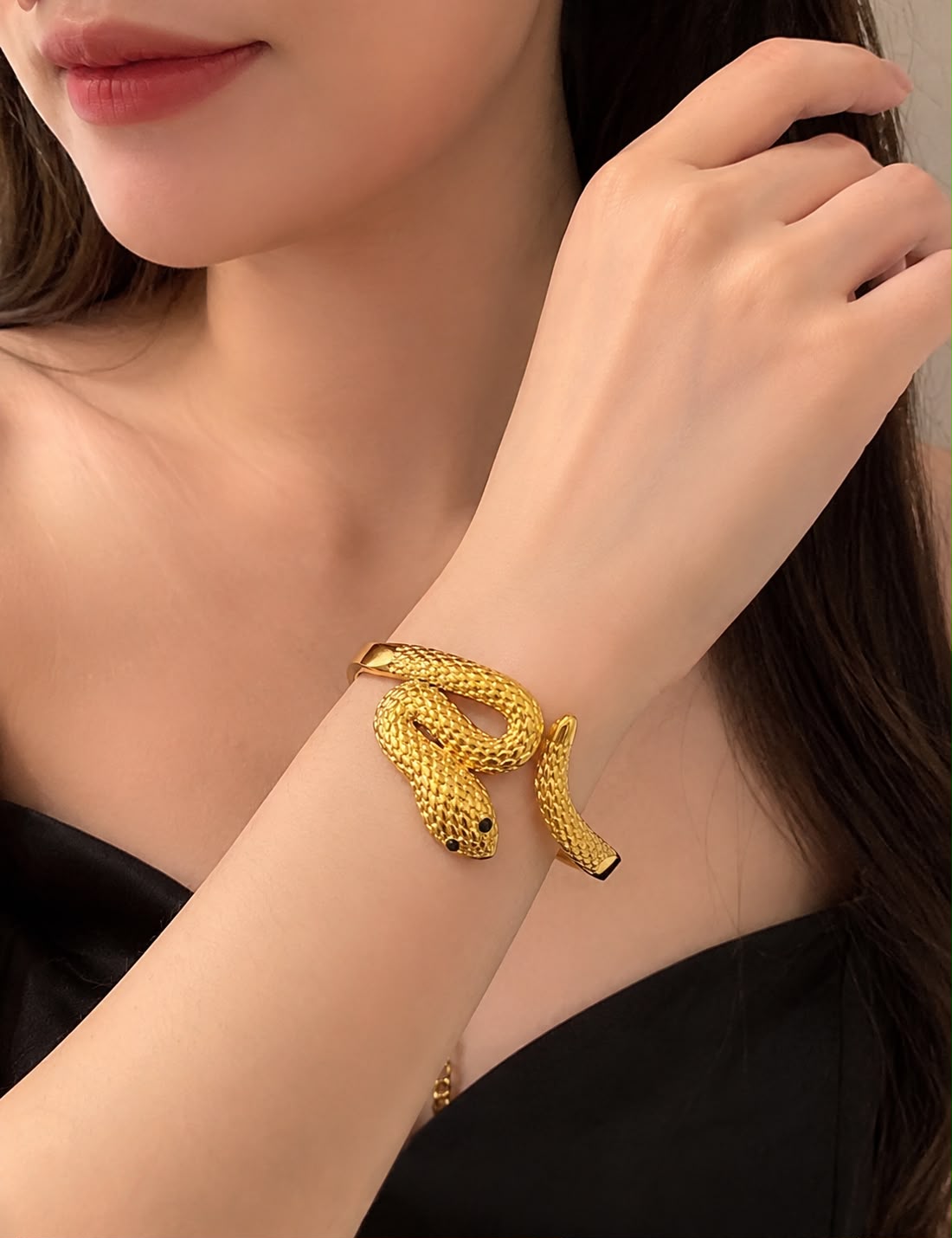 Gold Crystal Snake Hinged Bangle