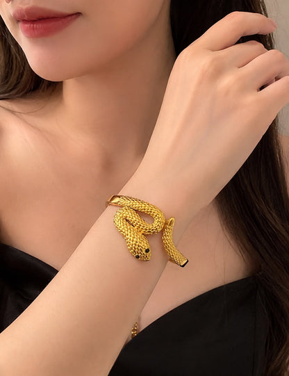 Gold Crystal Snake Hinged Bangle