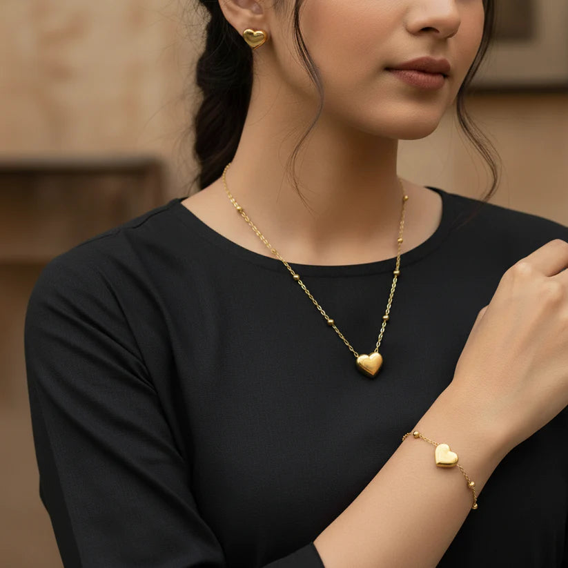 Elevate your everyday elegance with our Polished Heart Jewellery Set.