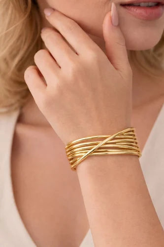 Gold Multi-Layer Criss Cross Cuff Bangle