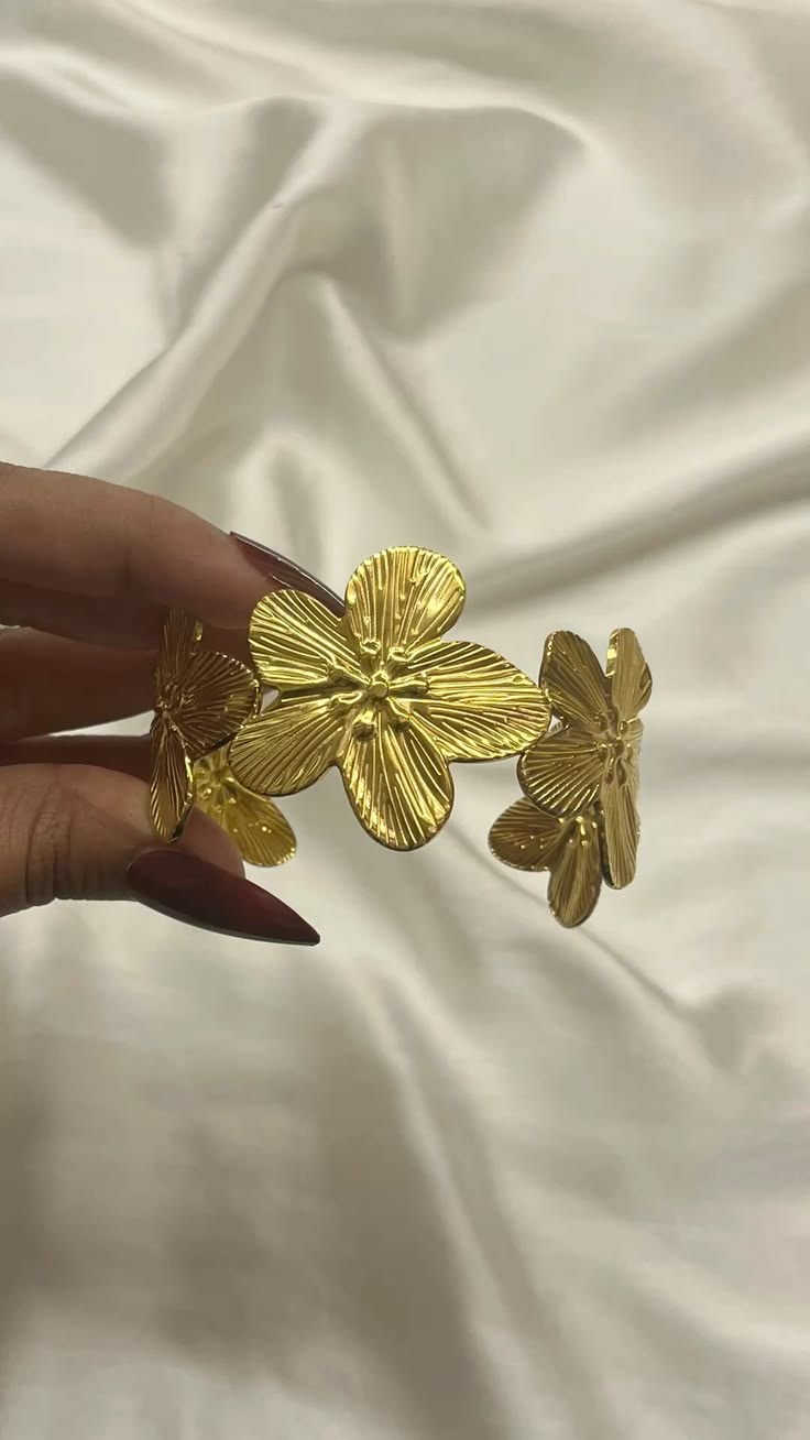 Gold Textured Floral Cuff Bracelet