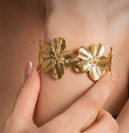Gold Textured Floral Cuff Bracelet