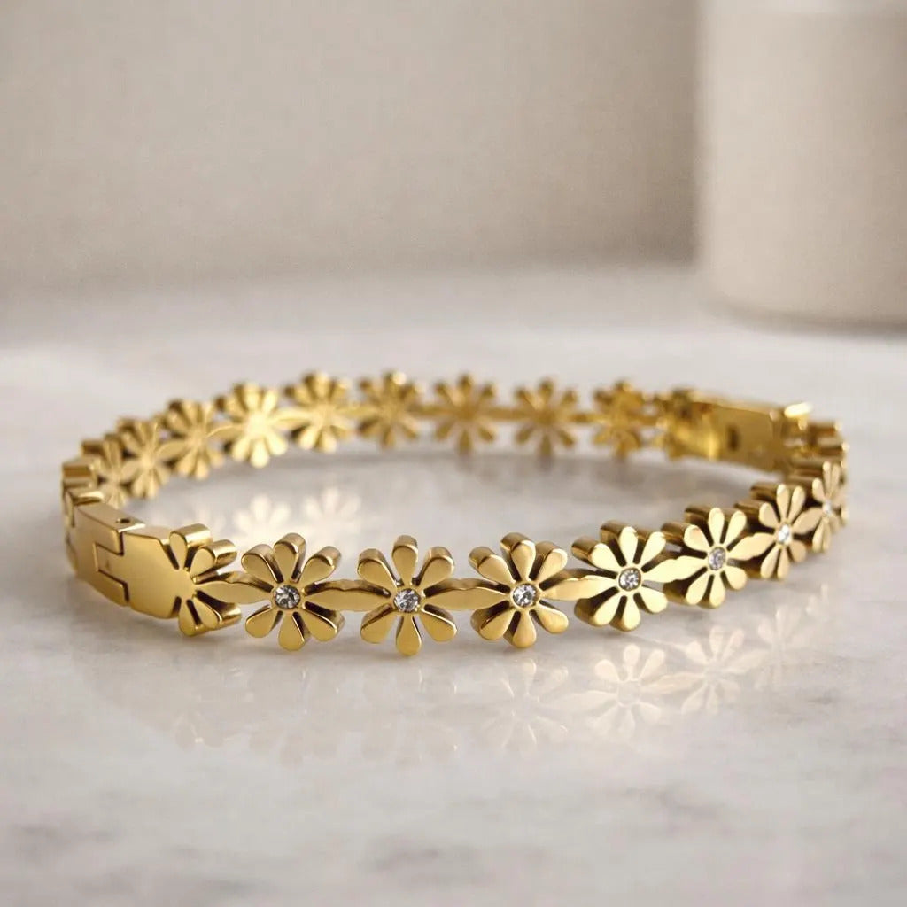 Elegant Gold Daisy Chain Hinged Bangle