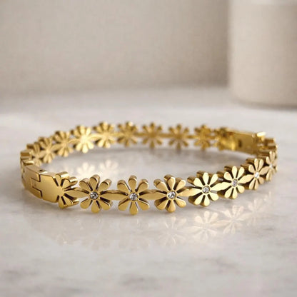 Elegant Gold Daisy Chain Hinged Bangle