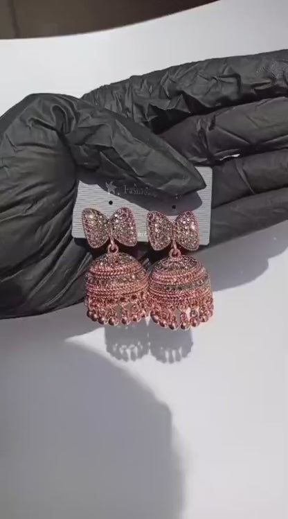 Premium Oxidised Silver Bow-Tie Jhumka Earrings – Heavy Stainless Steel Ethnic Statement Piece